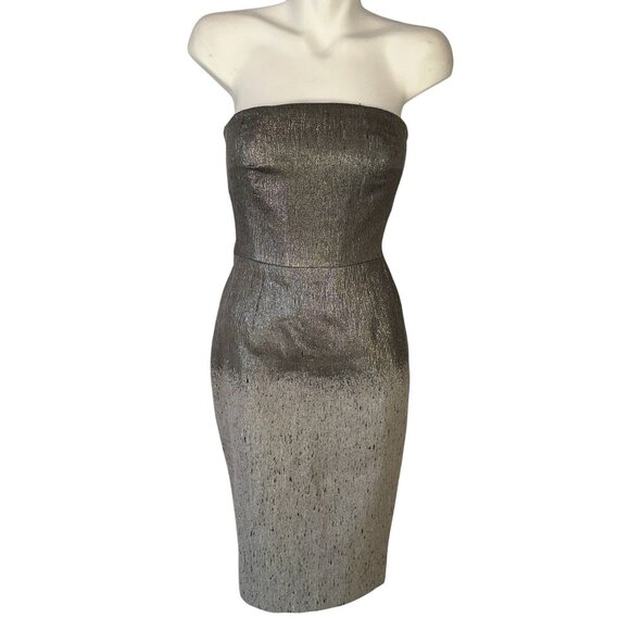 Victoria Beckham Silver Dress Sparkle Ombre Tweed Strapless Size 6 Zipper Wool - Picture 1 of 9
